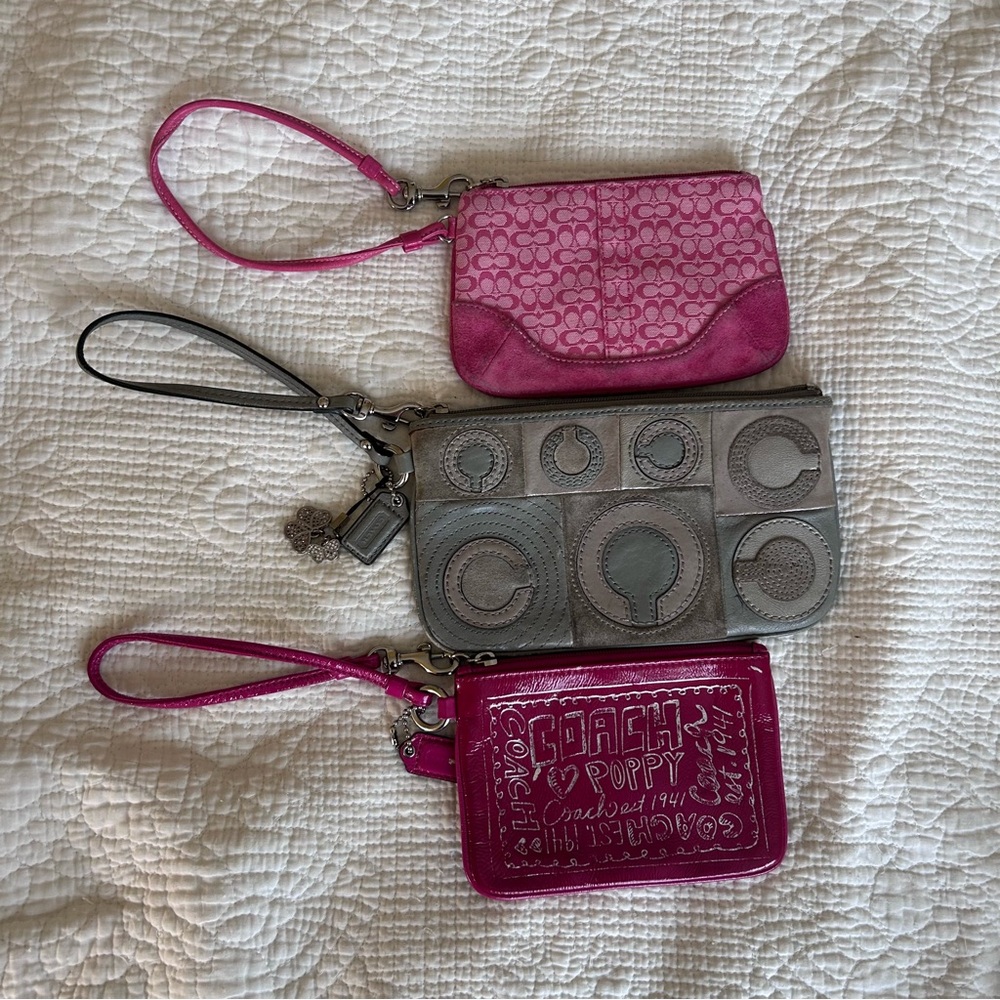 Coach Pink and Gray Wristlet Set